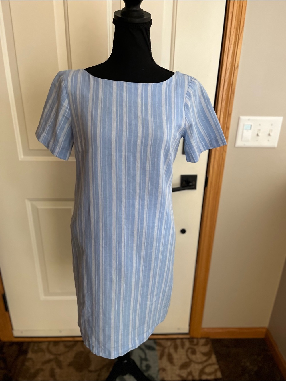 Anthropologie Cape May linen blend blue white stripe coastal summer dress.Size 2